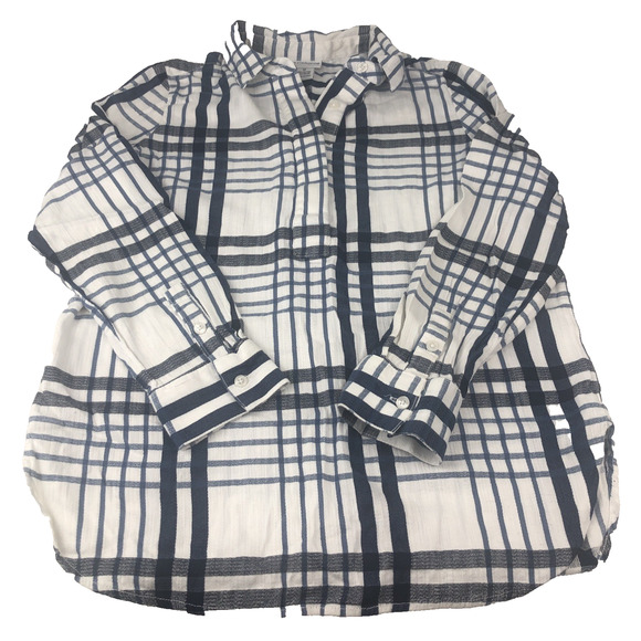 Liz Claiborne Tops - Liz Claiborne Women's Cabin Shirt 1/4 Button Blue Plaid Size Medium Long Sleeves